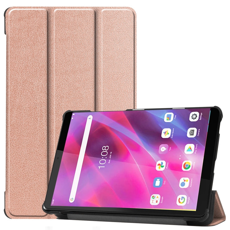 For Lenovo Tab M8 3rd Gen Custer Texture Horizontal Flip Leather Case with Three-folding Holder(Rose Gold)