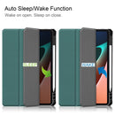 For Xiaomi Pad 5 / 5 Pro Custer Texture Horizontal Flip Leather Case with Three-folding Holder & Sleep / Wake-up Function(Dark Green)