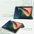 For Xiaomi Pad 5 / 5 Pro Three-fold Transparent TPU Horizontal Flip Leather Case with Pen Slot & Three-fold Holder & Sleep / Wake-up Function(Dark Green)