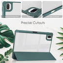 For Xiaomi Pad 5 / 5 Pro Three-fold Transparent TPU Horizontal Flip Leather Case with Pen Slot & Three-fold Holder & Sleep / Wake-up Function(Dark Green)