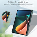 For Xiaomi Pad 5 / 5 Pro Three-fold Transparent TPU Horizontal Flip Leather Case with Pen Slot & Three-fold Holder & Sleep / Wake-up Function(Dark Green)