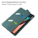 For Xiaomi Pad 5 / 5 Pro Three-fold Transparent TPU Horizontal Flip Leather Case with Pen Slot & Three-fold Holder & Sleep / Wake-up Function(Dark Green)