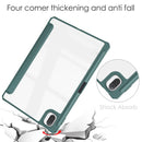 For Xiaomi Pad 5 / 5 Pro Three-fold Transparent TPU Horizontal Flip Leather Case with Pen Slot & Three-fold Holder & Sleep / Wake-up Function(Dark Green)