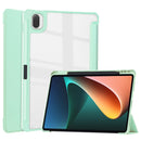 For Xiaomi Pad 5 / 5 Pro Three-fold Transparent TPU Horizontal Flip Leather Case with Pen Slot & Three-fold Holder & Sleep / Wake-up Function(Mint Green)