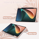 For Xiaomi Pad 5 / 5 Pro Three-fold Transparent TPU Horizontal Flip Leather Case with Pen Slot & Three-fold Holder & Sleep / Wake-up Function(Rose Gold)