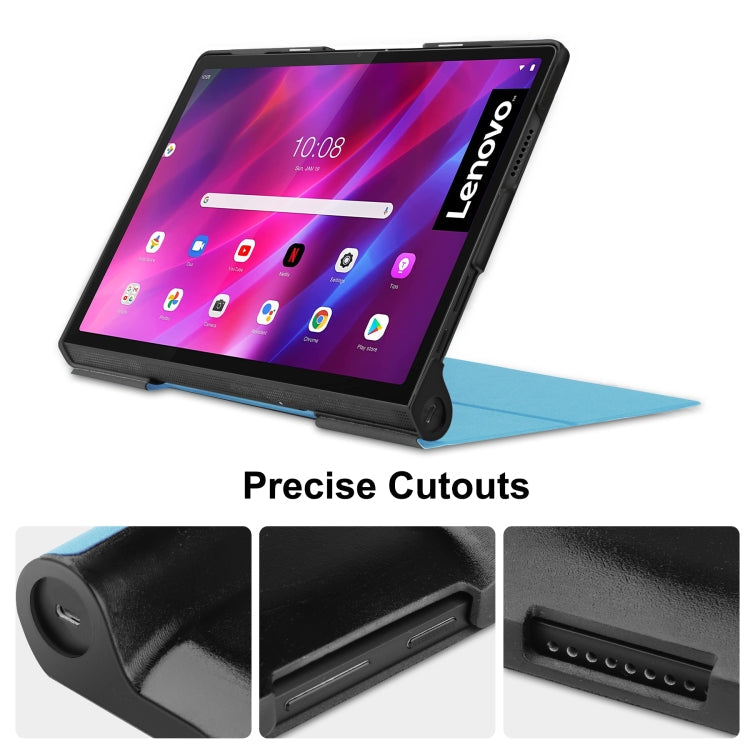 For Lenovo Yoga Tab 11 Custer Texture Horizontal Flip PU Leather Case with Holder & Sleep / Wake-up Function(Sky Blue)