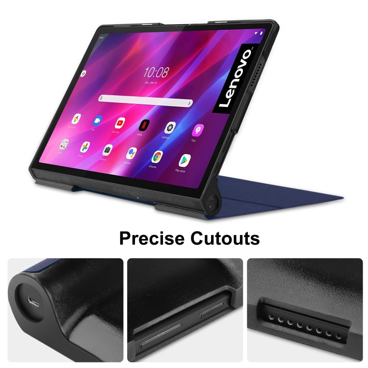 For Lenovo Yoga Tab 11 Custer Texture Horizontal Flip PU Leather Case with Holder & Sleep / Wake-up Function(Dark Blue)