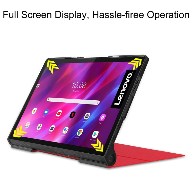 For Lenovo Yoga Tab 11 Custer Texture Horizontal Flip PU Leather Case with Holder & Sleep / Wake-up Function(Red)