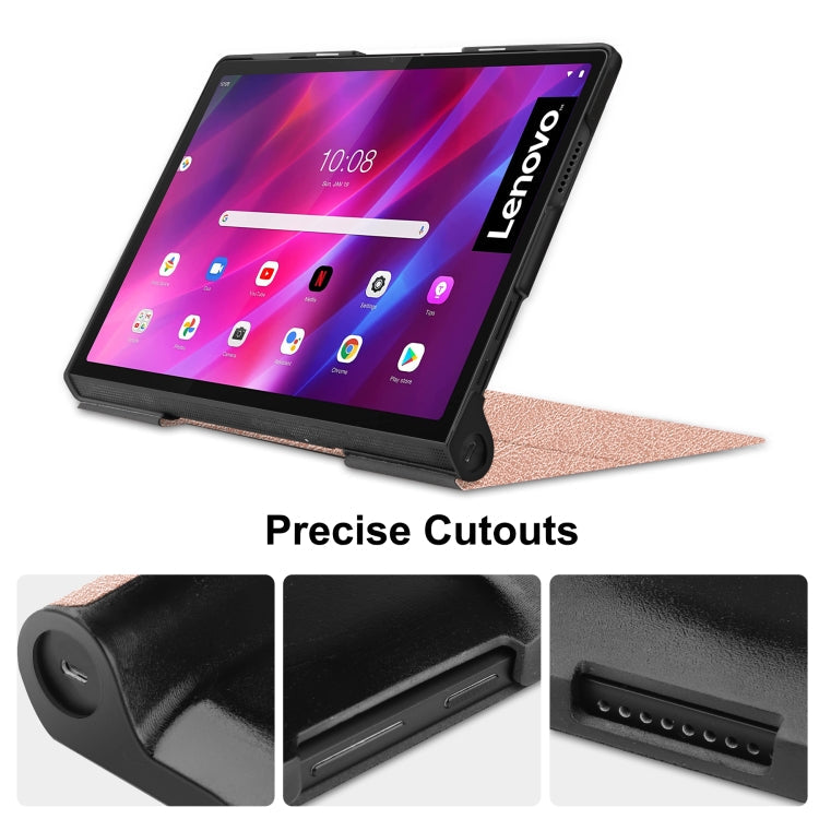 For Lenovo Yoga Tab 11 Custer Texture Horizontal Flip PU Leather Case with Holder & Sleep / Wake-up Function(Rose Gold)