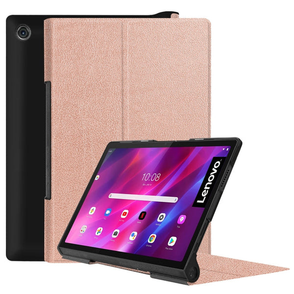 For Lenovo Yoga Tab 11 Custer Texture Horizontal Flip PU Leather Case with Holder & Sleep / Wake-up Function(Rose Gold)