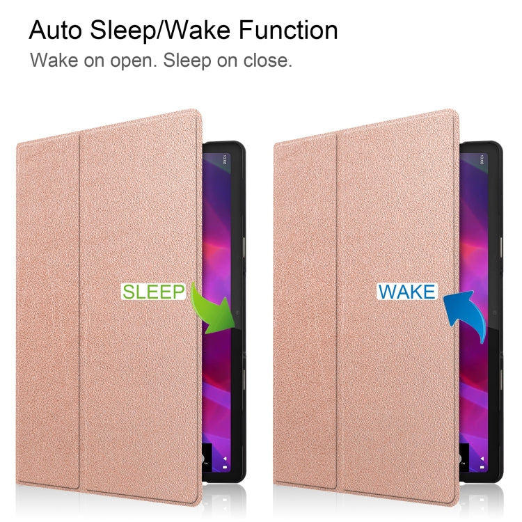 For Lenovo Yoga Tab 11 Custer Texture Horizontal Flip PU Leather Case with Holder & Sleep / Wake-up Function(Rose Gold)