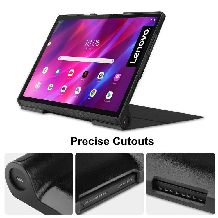 For Lenovo Yoga Tab 11 Custer Texture Horizontal Flip PU Leather Case with Holder & Sleep / Wake-up Function(Black)