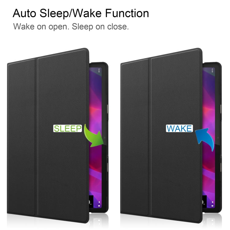 For Lenovo Yoga Tab 11 Custer Texture Horizontal Flip PU Leather Case with Holder & Sleep / Wake-up Function(Black)