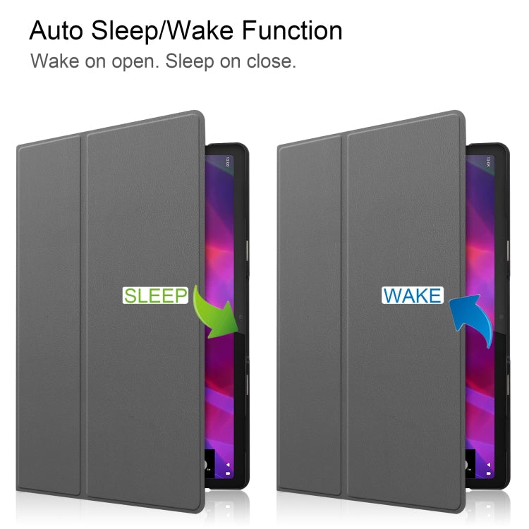For Lenovo Yoga Tab 11 Custer Texture Horizontal Flip PU Leather Case with Holder & Sleep / Wake-up Function(Grey)
