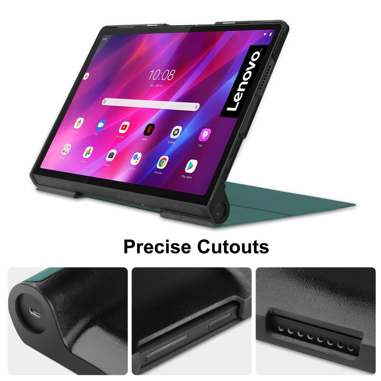 For Lenovo Yoga Tab 11 Custer Texture Horizontal Flip PU Leather Case with Holder & Sleep / Wake-up Function(Dark Green)