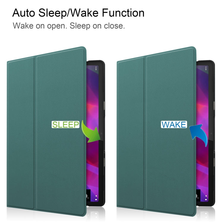 For Lenovo Yoga Tab 11 Custer Texture Horizontal Flip PU Leather Case with Holder & Sleep / Wake-up Function(Dark Green)