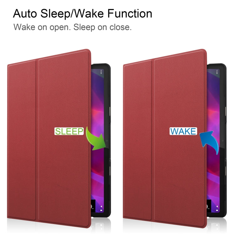 For Lenovo Yoga Tab 11 Custer Texture Horizontal Flip PU Leather Case with Holder & Sleep / Wake-up Function(Wine Red)