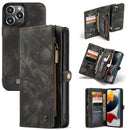 CaseMe-008 Detachable Multifunctional Horizontal Flip Leather Case with Card Slot & Holder & Zipper Wallet & Photo Frame For iPhone 13 Pro Max(Black)
