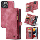 CaseMe-008 Detachable Multifunctional Horizontal Flip Leather Case with Card Slot & Holder & Zipper Wallet & Photo Frame For iPhone 13 Pro Max(Red)