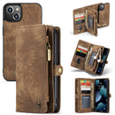 CaseMe-008 Detachable Multifunctional Horizontal Flip Leather Case with Card Slot & Holder & Zipper Wallet & Photo Frame For iPhone 13(Brown)