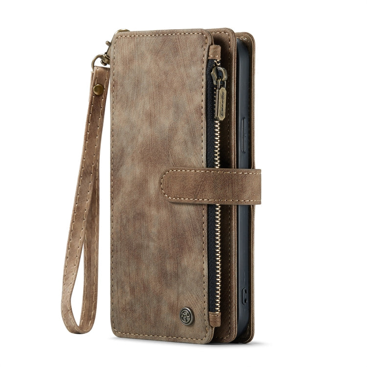 CaseMe-C30 PU + TPU Multifunctional Horizontal Flip Leather Case with Holder & Card Slot & Wallet & Zipper Pocket For iPhone 13 Pro Max(Brown)