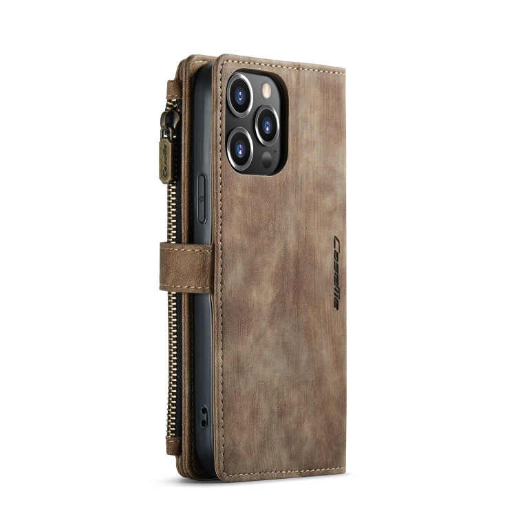 CaseMe-C30 PU + TPU Multifunctional Horizontal Flip Leather Case with Holder & Card Slot & Wallet & Zipper Pocket For iPhone 13 Pro Max(Brown)