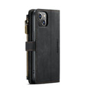 CaseMe-C30 PU + TPU Multifunctional Horizontal Flip Leather Case with Holder & Card Slot & Wallet & Zipper Pocket For iPhone 13(Black)