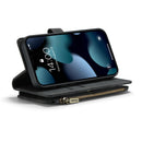 CaseMe-C30 PU + TPU Multifunctional Horizontal Flip Leather Case with Holder & Card Slot & Wallet & Zipper Pocket For iPhone 13(Black)