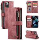 CaseMe-C30 PU + TPU Multifunctional Horizontal Flip Leather Case with Holder & Card Slot & Wallet & Zipper Pocket For iPhone 13(Red)