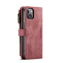 CaseMe-C30 PU + TPU Multifunctional Horizontal Flip Leather Case with Holder & Card Slot & Wallet & Zipper Pocket For iPhone 13(Red)