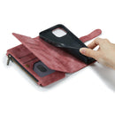 CaseMe-C30 PU + TPU Multifunctional Horizontal Flip Leather Case with Holder & Card Slot & Wallet & Zipper Pocket For iPhone 13(Red)