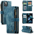 CaseMe-C30 PU + TPU Multifunctional Horizontal Flip Leather Case with Holder & Card Slot & Wallet & Zipper Pocket For iPhone 13(Blue)