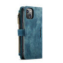CaseMe-C30 PU + TPU Multifunctional Horizontal Flip Leather Case with Holder & Card Slot & Wallet & Zipper Pocket For iPhone 13(Blue)
