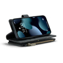 CaseMe-C30 PU + TPU Multifunctional Horizontal Flip Leather Case with Holder & Card Slot & Wallet & Zipper Pocket For iPhone 13 mini(Black)