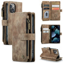 CaseMe-C30 PU + TPU Multifunctional Horizontal Flip Leather Case with Holder & Card Slot & Wallet & Zipper Pocket For iPhone 13 mini(Brown)
