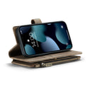 CaseMe-C30 PU + TPU Multifunctional Horizontal Flip Leather Case with Holder & Card Slot & Wallet & Zipper Pocket For iPhone 13 mini(Brown)