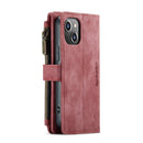 CaseMe-C30 PU + TPU Multifunctional Horizontal Flip Leather Case with Holder & Card Slot & Wallet & Zipper Pocket For iPhone 13 mini(Red)