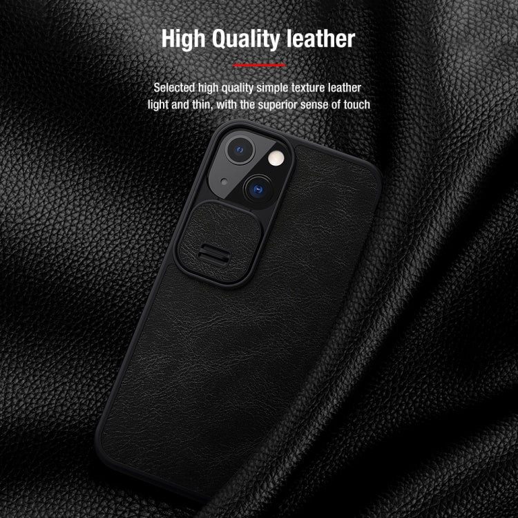 NILLKIN QIN Series Pro Sliding Camera Cover Design Crazy Horse Texture Horizontal Flip Leather Case with Card Slot For iPhone 13(Blue)