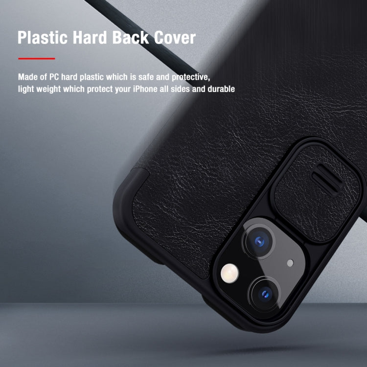 NILLKIN QIN Series Pro Sliding Camera Cover Design Crazy Horse Texture Horizontal Flip Leather Case with Card Slot For iPhone 13(Blue)