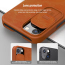 NILLKIN QIN Series Pro Sliding Camera Cover Design Crazy Horse Texture Horizontal Flip Leather Case with Card Slot For iPhone 13(Blue)