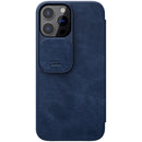 NILLKIN QIN Series Pro Sliding Camera Cover Design Crazy Horse Texture Horizontal Flip Leather Case with Card Slot For iPhone 13 Pro(Blue)