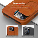 NILLKIN QIN Series Pro Sliding Camera Cover Design Crazy Horse Texture Horizontal Flip Leather Case with Card Slot For iPhone 13 Pro Max(Brown)