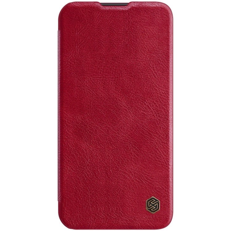 NILLKIN QIN Series Pro Sliding Camera Cover Design Crazy Horse Texture Horizontal Flip Leather Case with Card Slot For iPhone 13 Pro Max(Red)