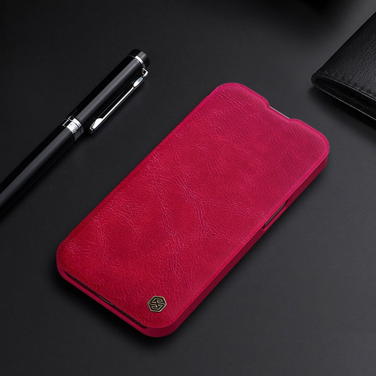 NILLKIN QIN Series Pro Sliding Camera Cover Design Crazy Horse Texture Horizontal Flip Leather Case with Card Slot For iPhone 13 Pro Max(Red)