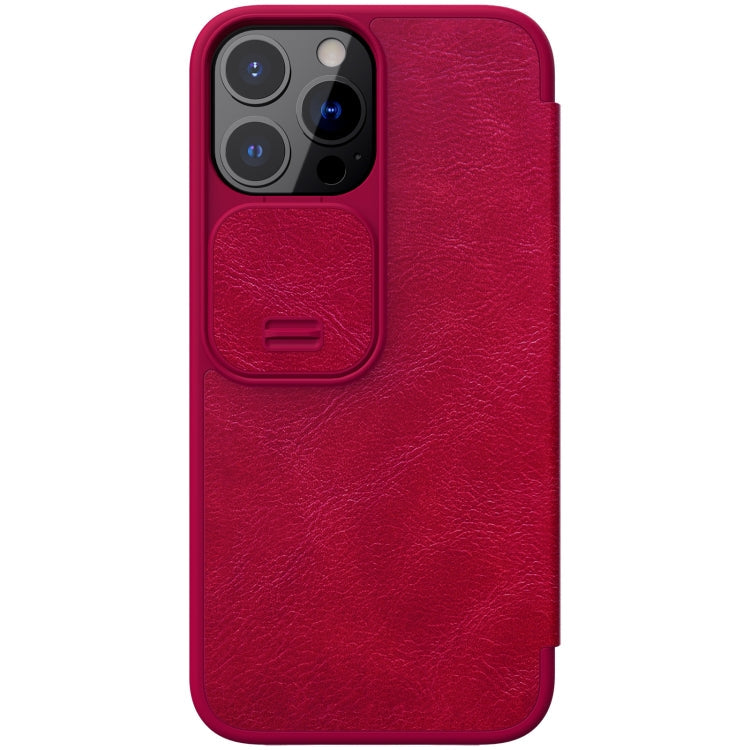 NILLKIN QIN Series Pro Sliding Camera Cover Design Crazy Horse Texture Horizontal Flip Leather Case with Card Slot For iPhone 13 Pro Max(Red)