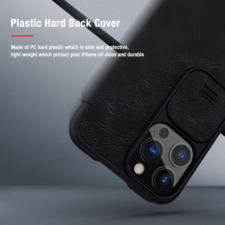 NILLKIN QIN Series Pro Sliding Camera Cover Design Crazy Horse Texture Horizontal Flip Leather Case with Card Slot For iPhone 13 Pro Max(Black)