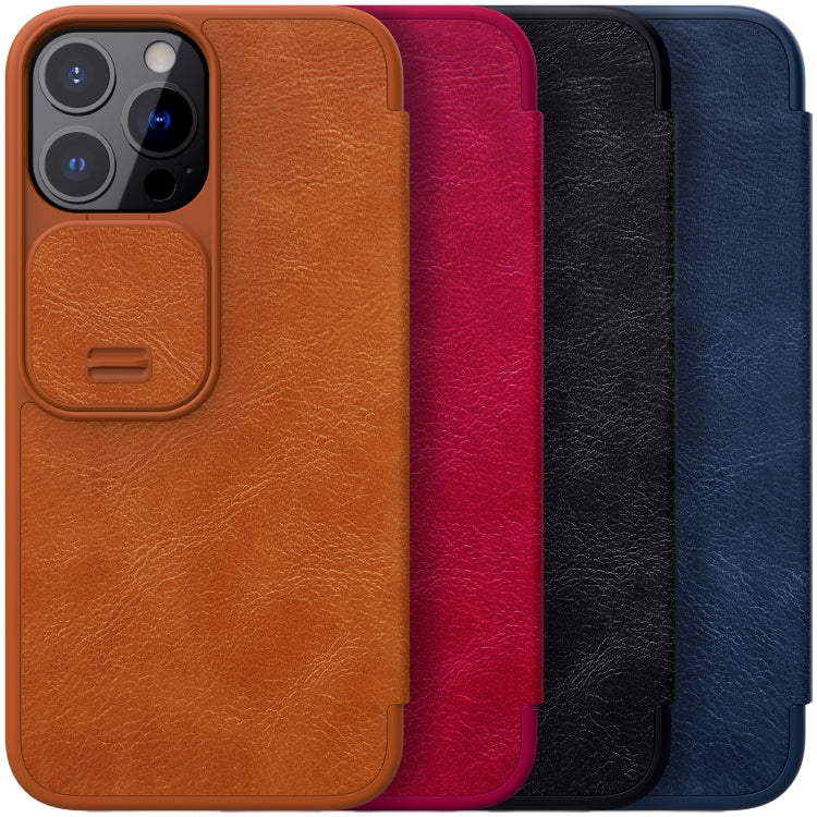 NILLKIN QIN Series Pro Sliding Camera Cover Design Crazy Horse Texture Horizontal Flip Leather Case with Card Slot For iPhone 13 Pro Max(Black)