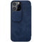 NILLKIN QIN Series Pro Sliding Camera Cover Design Crazy Horse Texture Horizontal Flip Leather Case with Card Slot For iPhone 13 Pro Max(Blue)