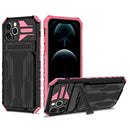 Kickstand Armor Card Wallet Phone Case For iPhone 12 Pro Max(Pink)