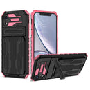 Kickstand Armor Card Wallet Phone Case For iPhone XR(Pink)